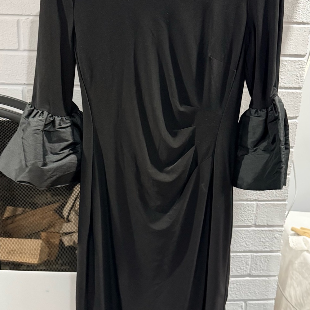 Ralph Lauren Black 3/4 bell cuff Sleeve Dress ruched side-lined size 4 - Picture 9 of 13